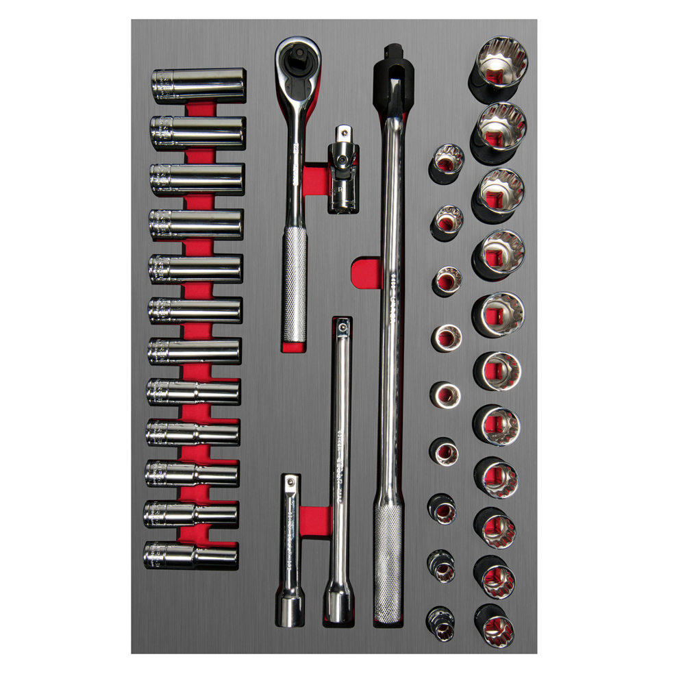 Juego de dados cortos,largos y accesorios de 1/2" métricos 37 piezas, CH311L-C