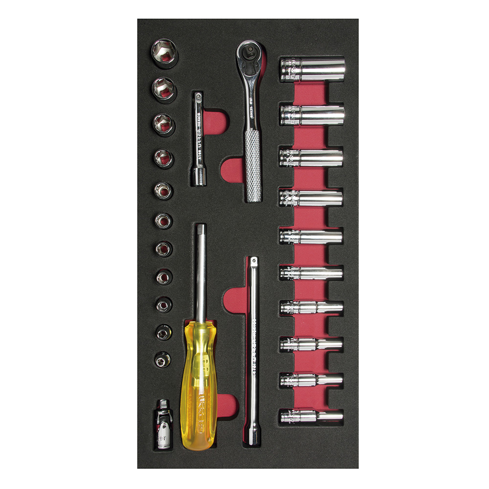 Juego de dados cortos,largos y accesorios cuadro de 1/4" en pulgadas 26 piezas, CH102-C