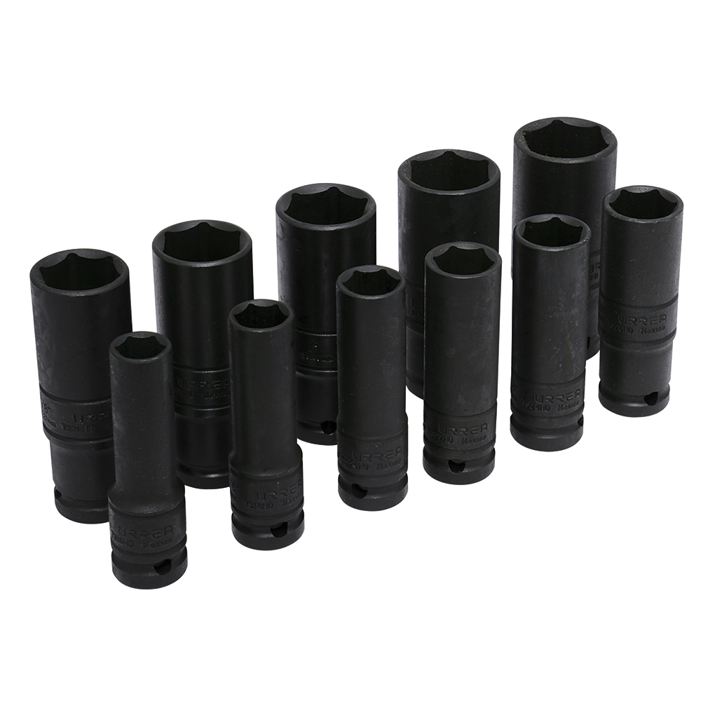 Juego de dados de impacto largos pared delgada cuadro de 1/2", 6 puntas, en pulgadas, 11pz