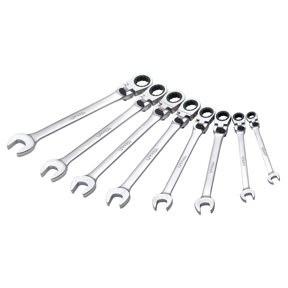 Juego de llaves combinadas pulido espejo flex de matraca spline en pulg,8 pz en caja plást