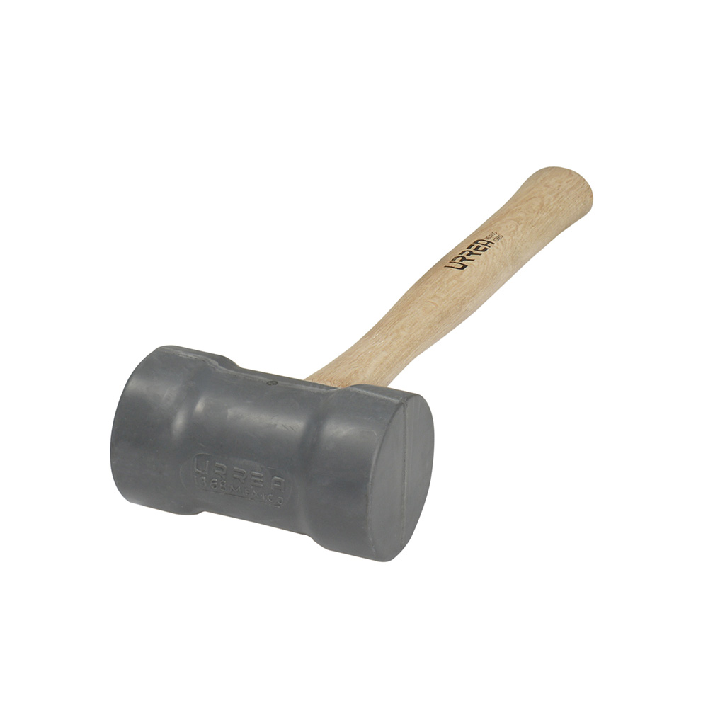 Mazo con cabeza de hule gris con mango de madera 16", 22 oz