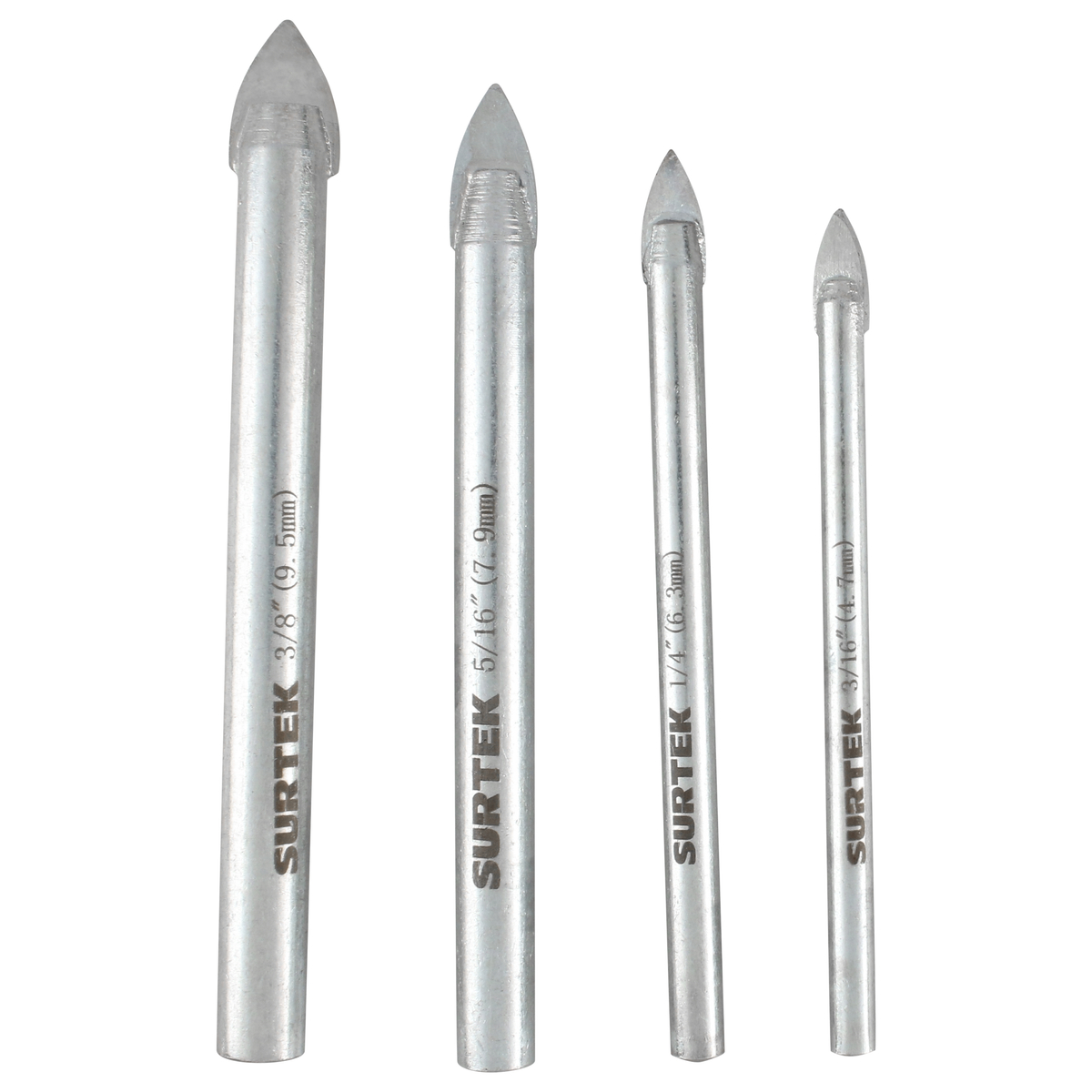 Juego de brocas para vidrios y azulejos de acero con cabeza de carburo de tungsteno, 4 pz